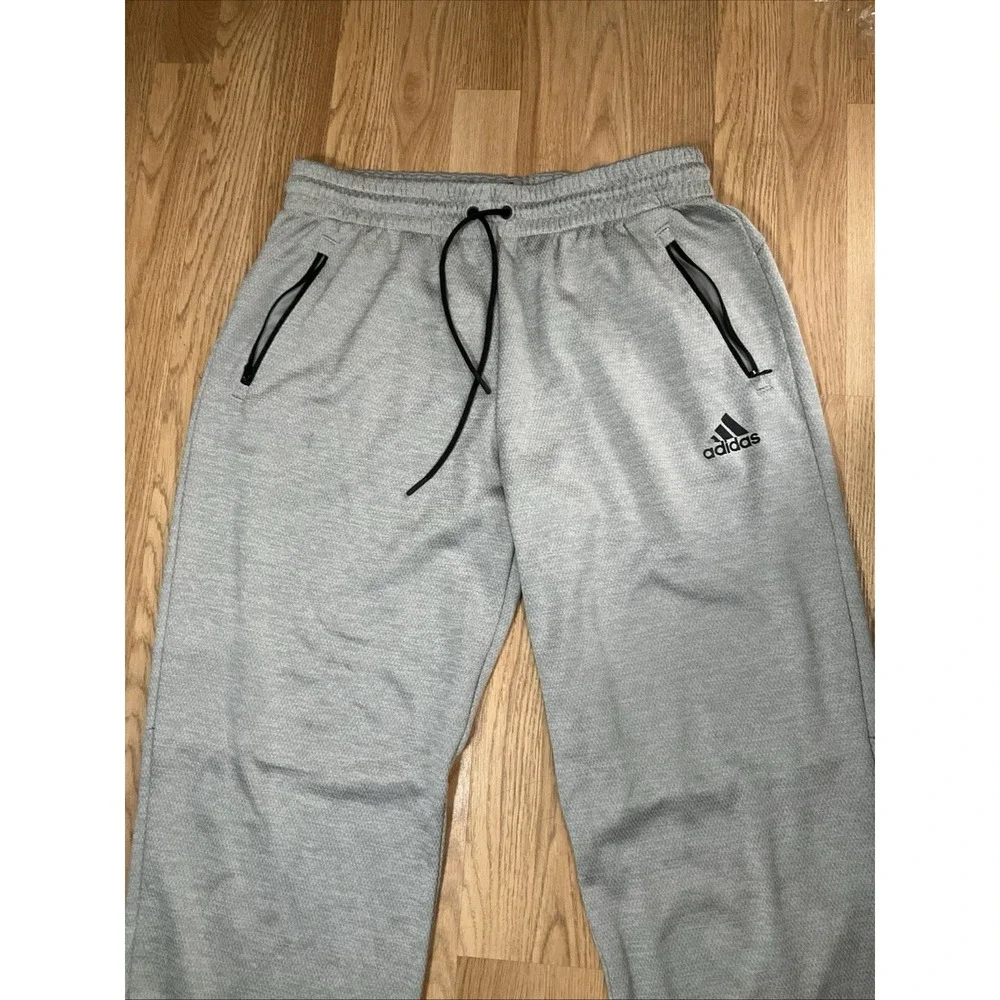 Adidas Light Gray Sweatpants with Black Trim and Logo Size XL Waffle Weave